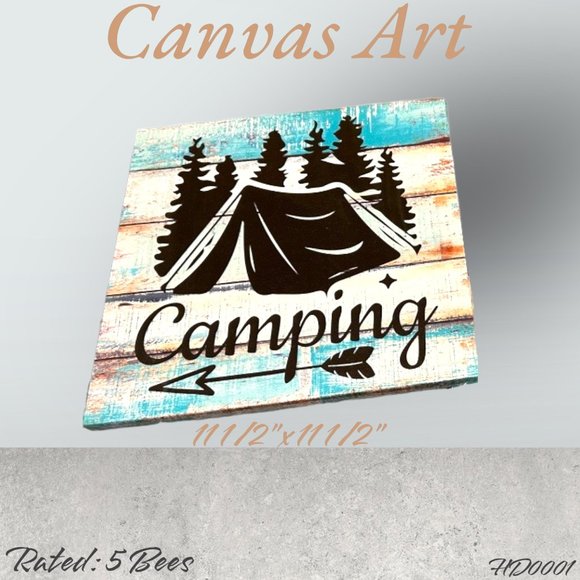 Camping Canvas Art*New*Size 11 1/2" By 11 1/2"* - Picture 1 of 3